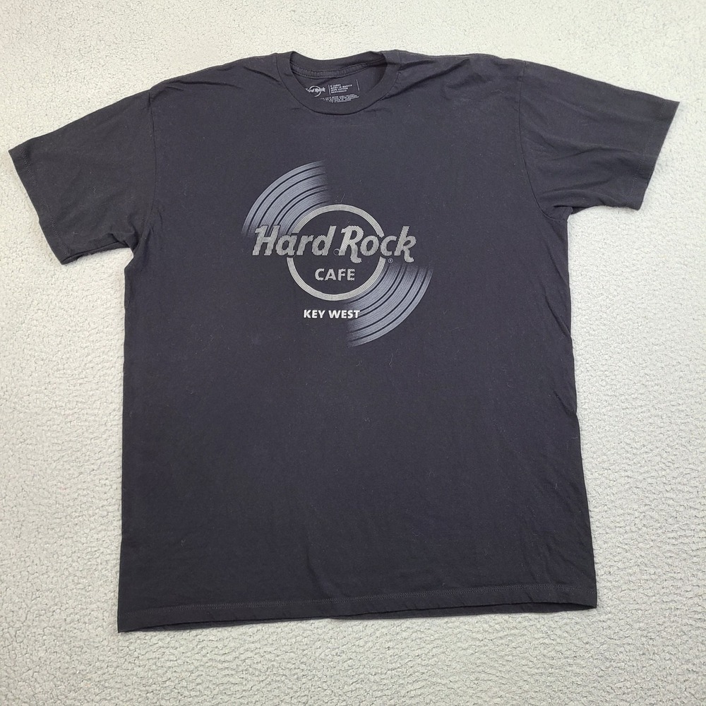 Hard‎ Rock Cafe Key West Vinyl Record Graphic T-Shirt Mens XL Black Cotton